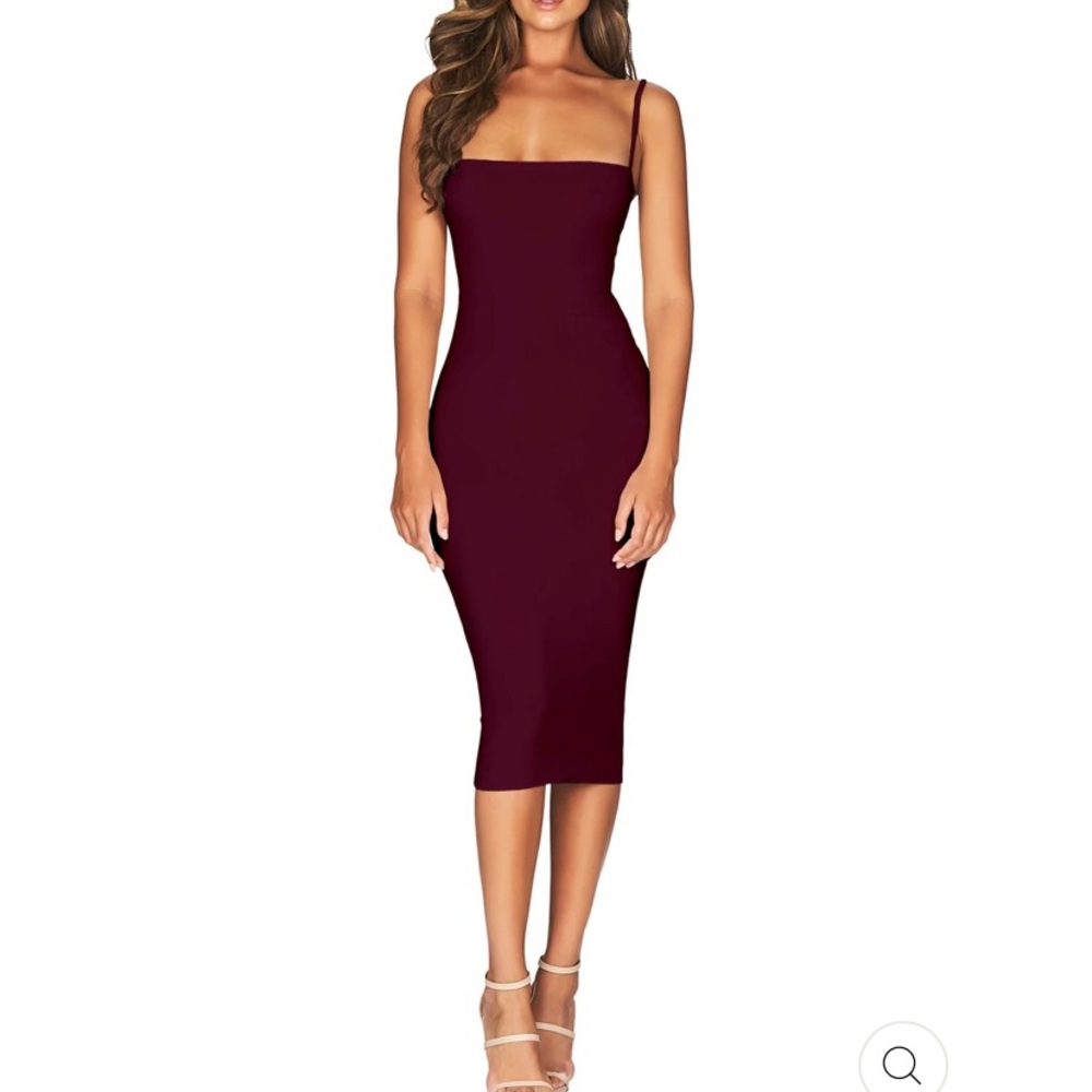 NOOKIE CHARLIZE STRAP MIDI DRESS - WINE Size Small